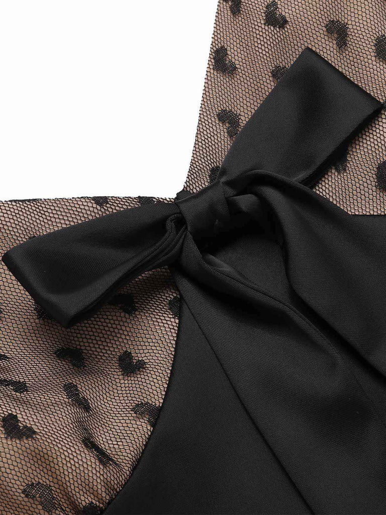 [Pre-Sale] Black 1950s Heart Dots Mesh Bow Nightgown