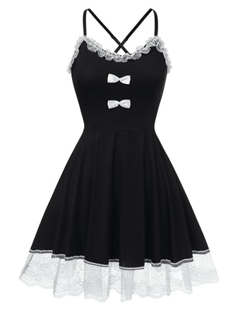 Black 1950s Lace Hem Suspender Nightgown