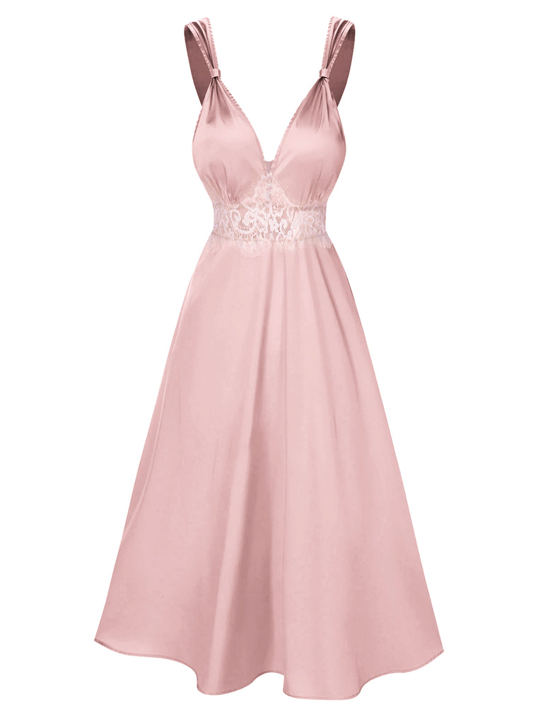 [Pre-Sale] Pink 1930s Solid Lace Satin Nightgown