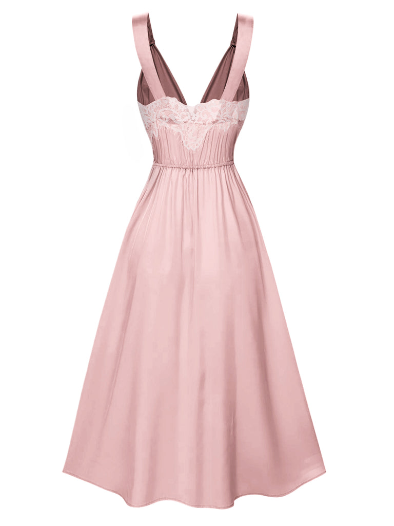 [Pre-Sale] Pink 1930s Solid Lace Satin Nightgown