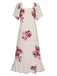 Beige 1930s Floral Square Collar Ruffles Puff Nightgowns