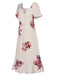 Beige 1930s Floral Square Collar Ruffles Puff Nightgowns