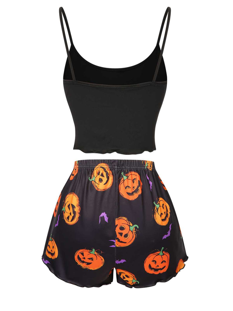 1960s Spaghetti Strap Halloween Pumpkin Pajamas