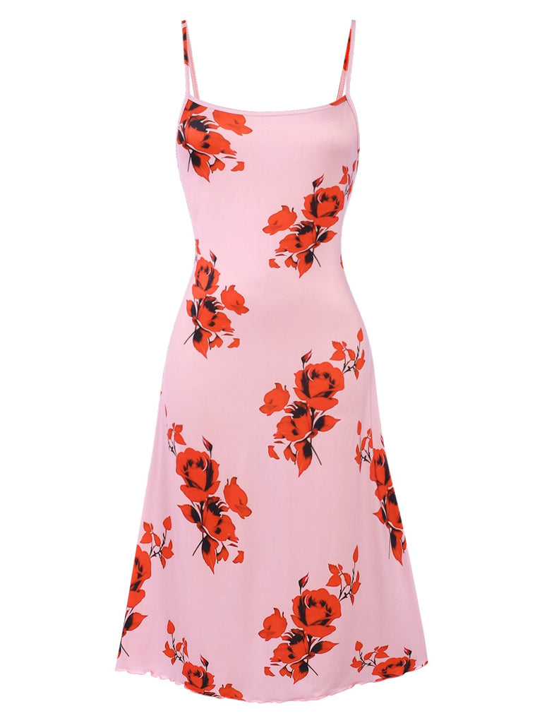 Pink 1930s Floral Spaghetti Straps Nightgown