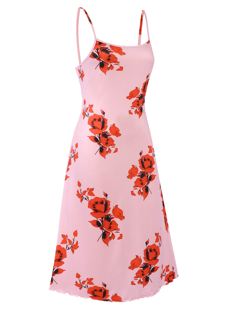 Pink 1930s Floral Spaghetti Straps Nightgown