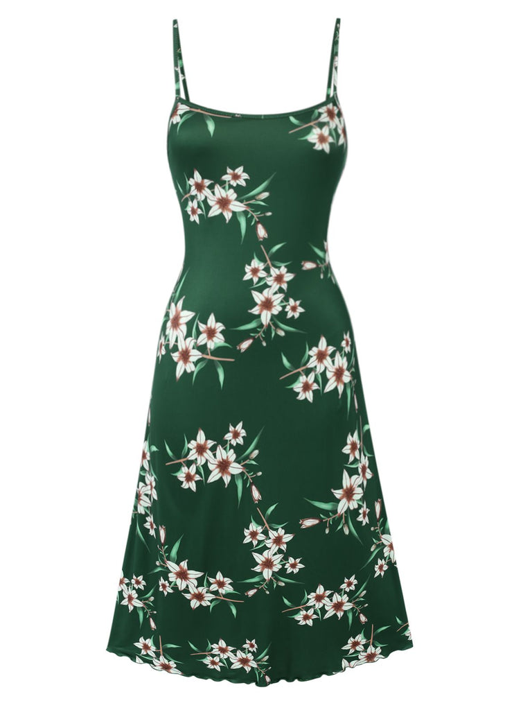 Green 1930s Spaghetti Strap Floral Nightgown