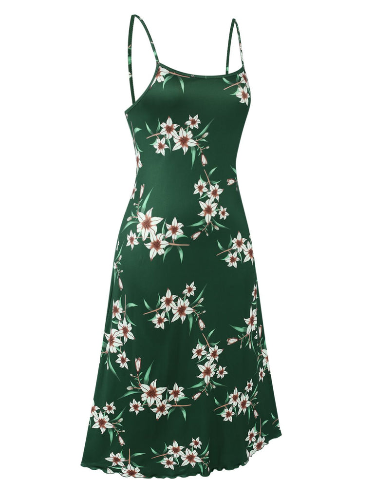 Green 1930s Spaghetti Strap Floral Nightgown