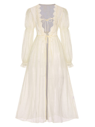 Apricot 1950s Royal Style Lace Trimmed Robe