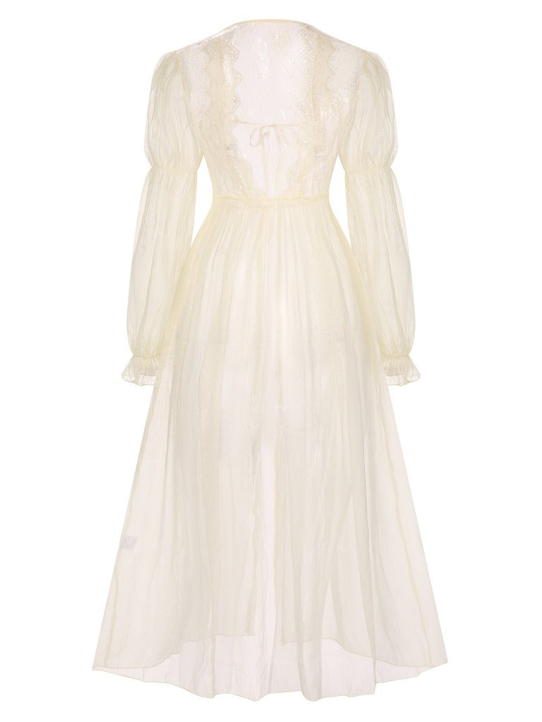 Apricot 1950s Royal Style Lace Trimmed Robe