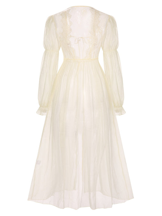 Apricot 1950s Royal Style Lace Trimmed Robe