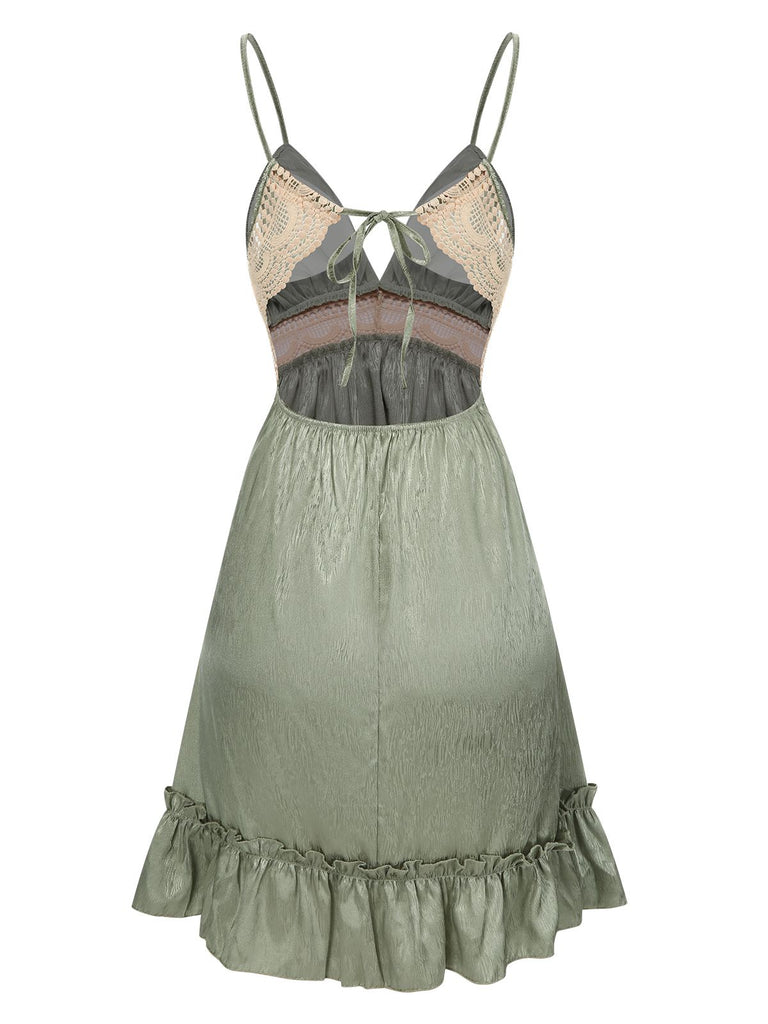 2PCS Green 1950s Guipure Lace Nightgown & Robe