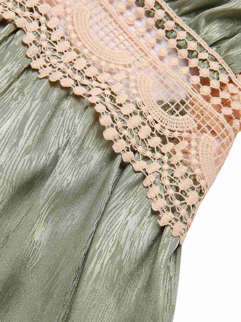 Green 1950s Guipure Lace Ruffled Hem Nightgown