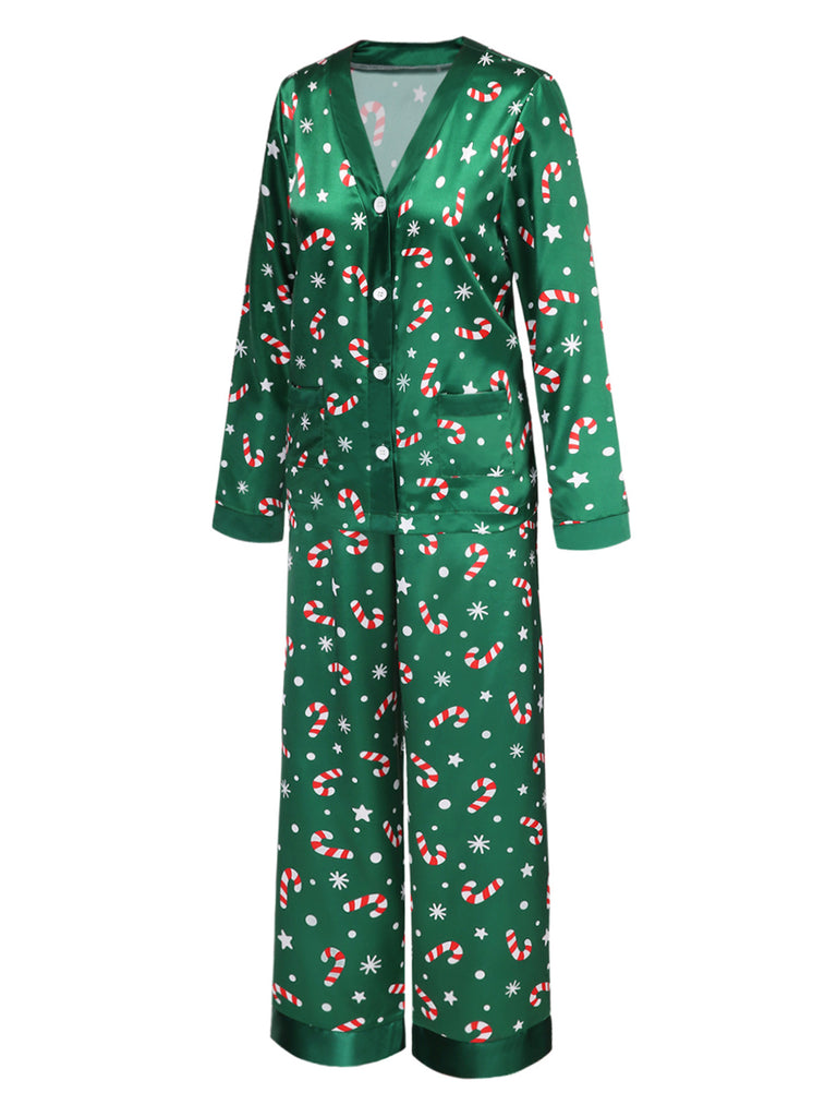 [Pre-Sale] Green 1970s Christmas Candy Cane Pajama Set