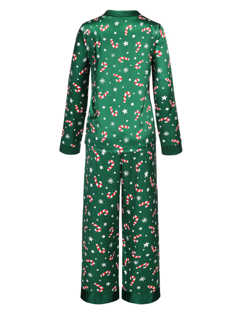 [Pre-Sale] Green 1970s Christmas Candy Cane Pajama Set