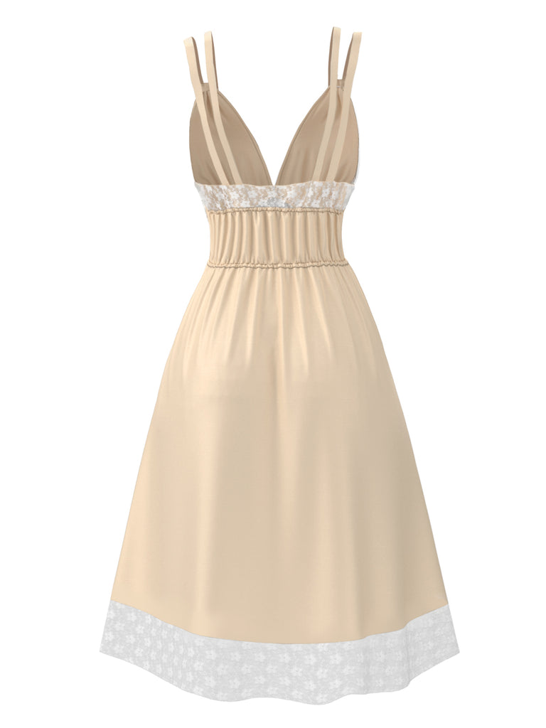 [Pre-Sale] Champagne 1930s Solid Lace Double Strap Nightdress