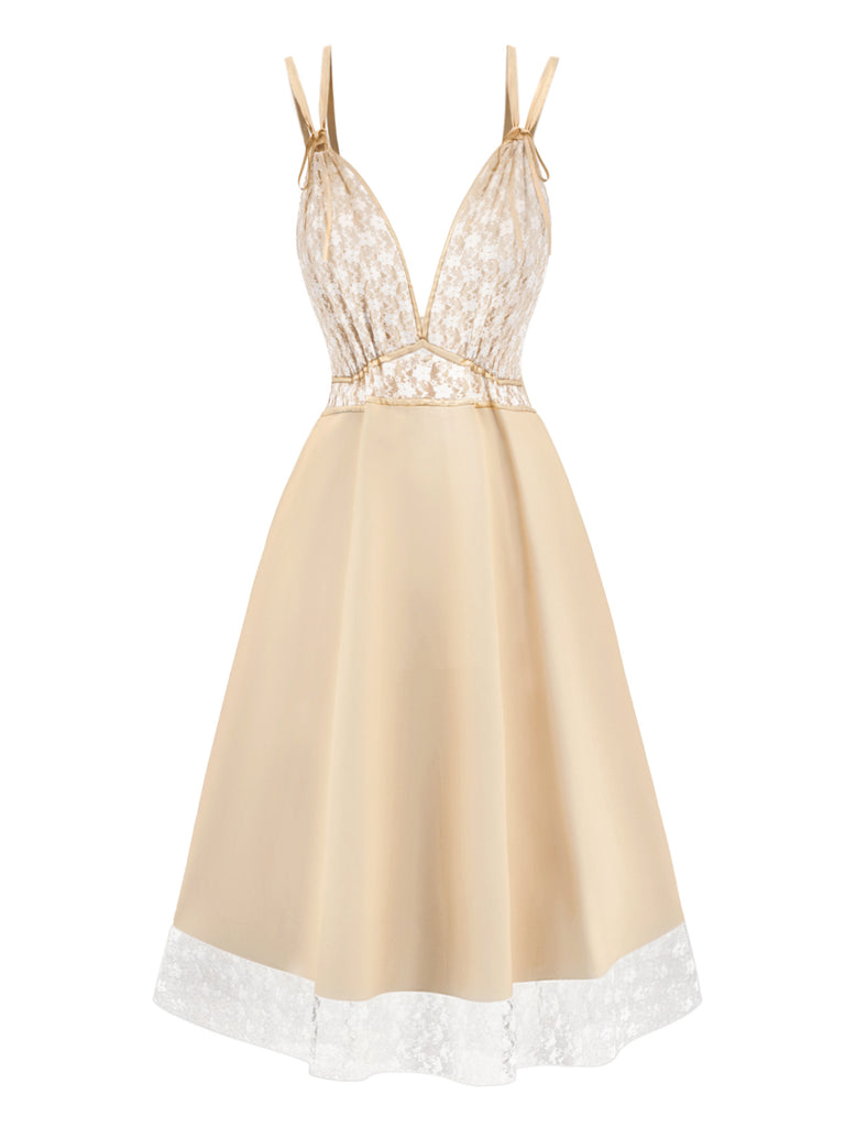 [Pre-Sale] Champagne 1930s Solid Lace Double Strap Nightdress