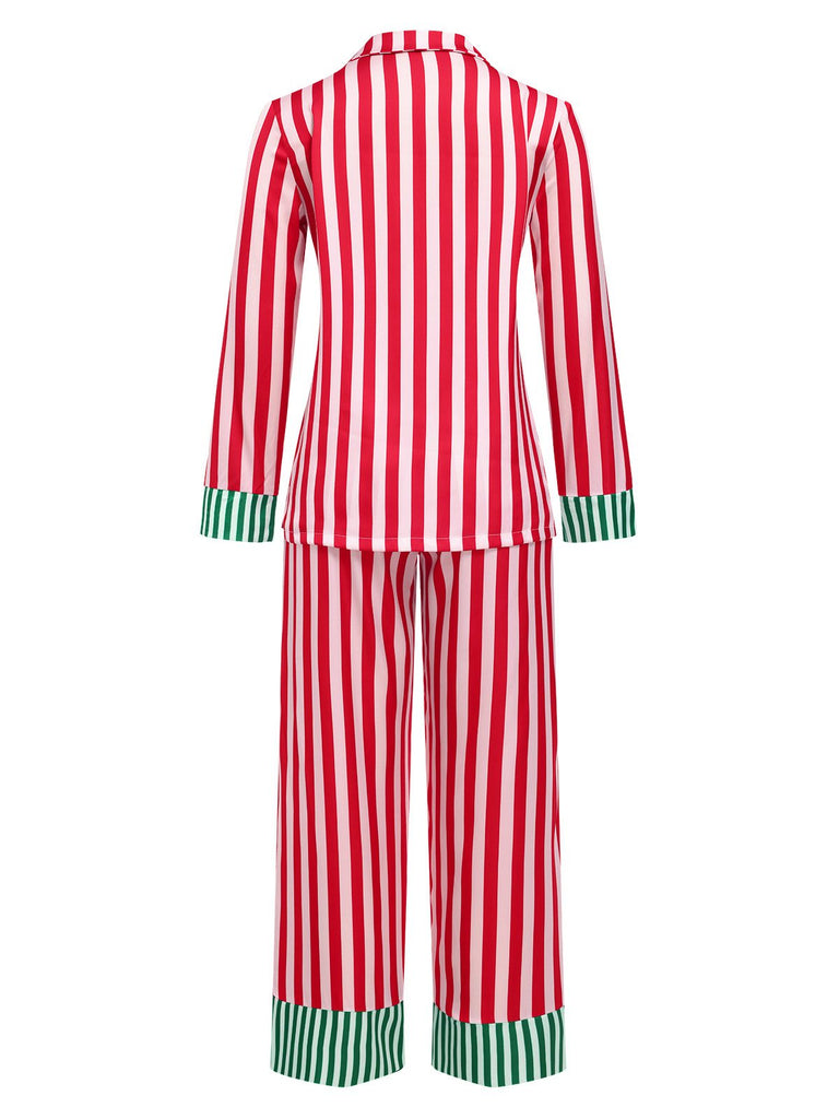 [Pre-Sale] Red 1970s Christmas Bow Lapel Striped Pajama