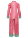 [Pre-Sale] Red 1970s Christmas Bow Lapel Striped Pajama