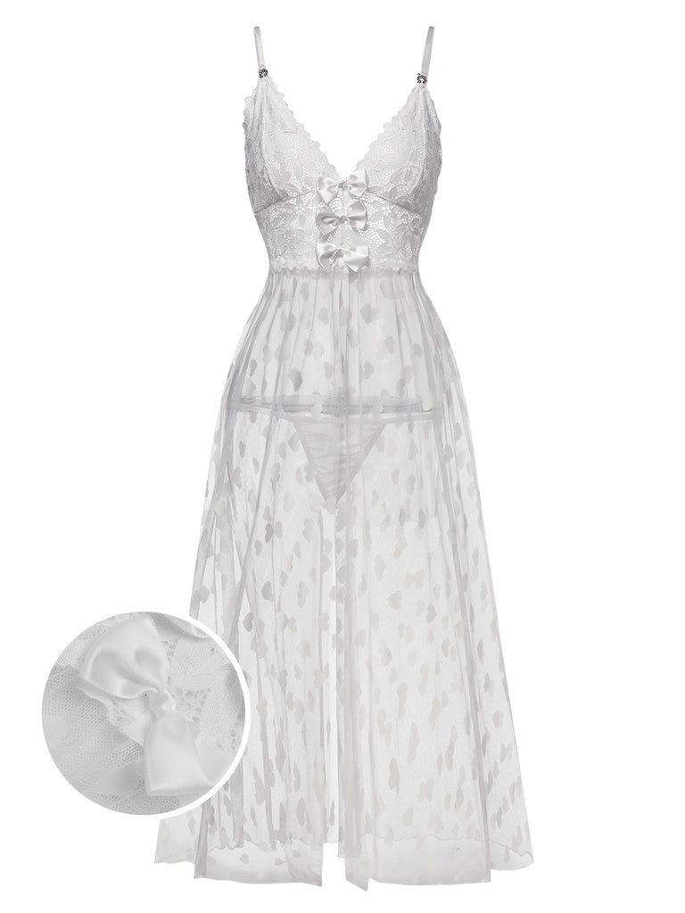 1930s Heart Dot Lace Spaghetti Straps Nightgown