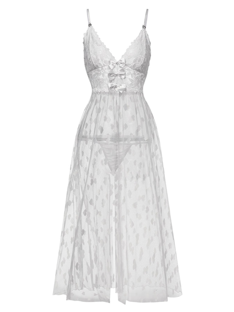 1930s Heart Dot Lace Spaghetti Straps Nightgown