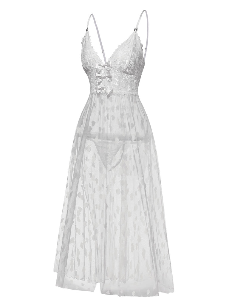 1930s Heart Dot Lace Spaghetti Straps Nightgown