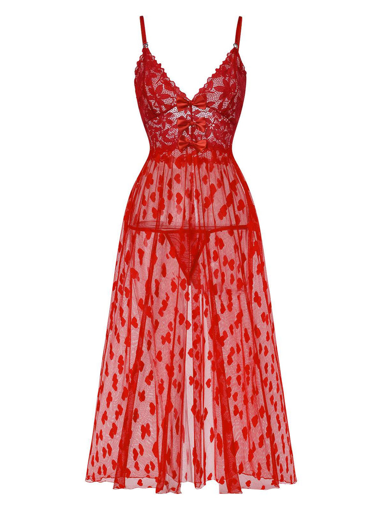 1930s Heart Dot Lace Spaghetti Straps Nightgown