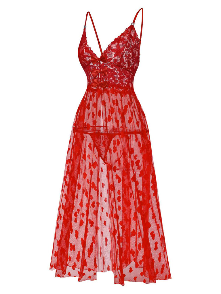 1930s Heart Dot Lace Spaghetti Straps Nightgown