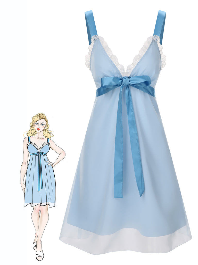 [Pre-Sale] Light Blue 1950s Strap Lace Patchwork Nightgown
