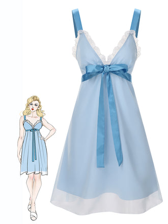 [Pre-Sale] Light Blue 1950s Strap Lace Patchwork Nightgown