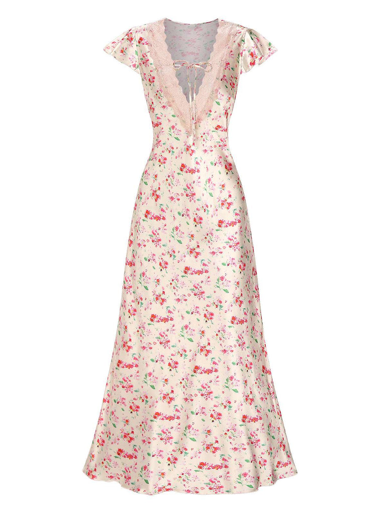 Pink 1950s Floral Lace Satin Nightgown