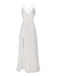 White 1950s Solid Satin Slit Suspender Nightdress