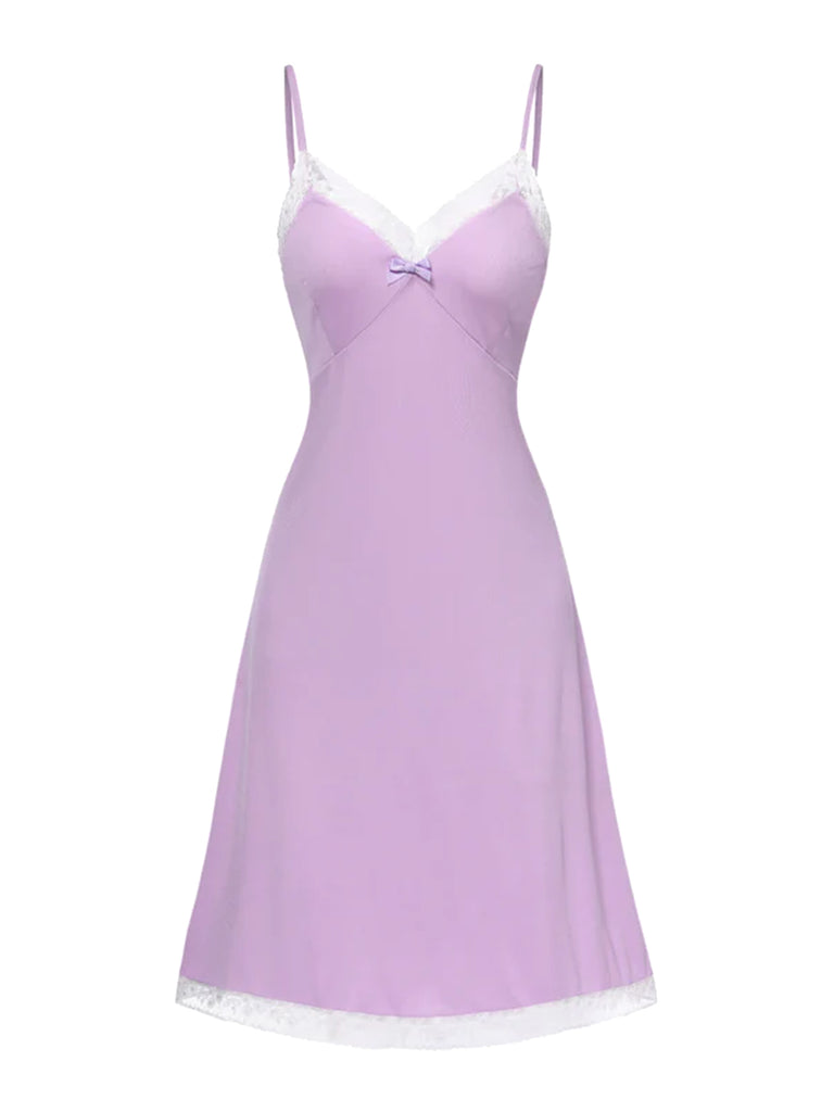 [Pre-Sale] Purple 1930s Knitted V-Neck Lace Nightgown