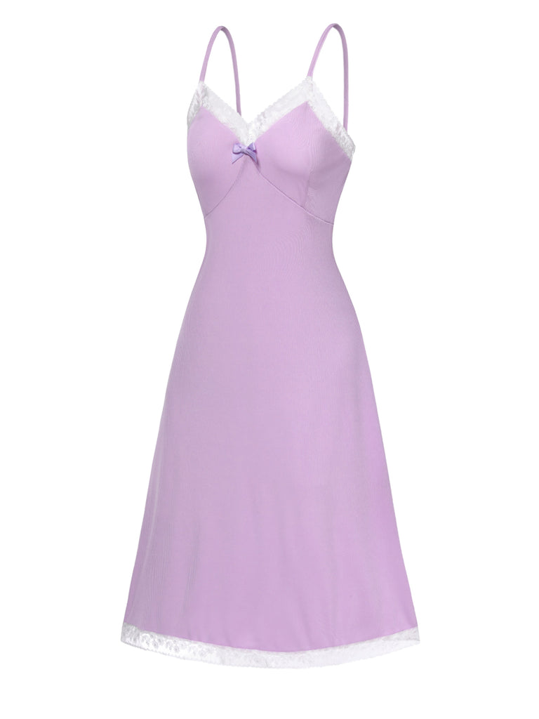 [Pre-Sale] Purple 1930s Knitted V-Neck Lace Nightgown