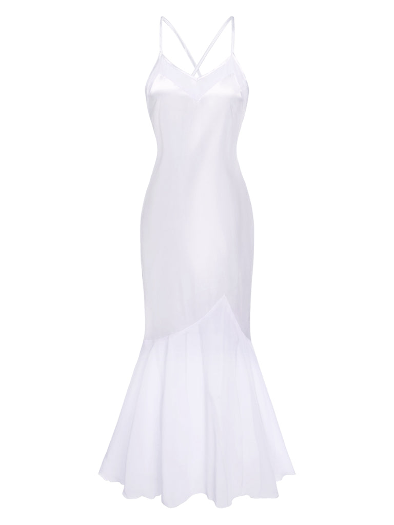 [Pre-Sale] White 1930s Satin Suspender Mermaid Nightgown