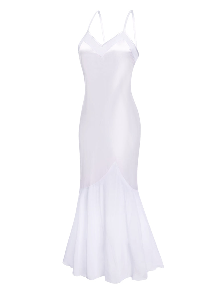 [Pre-Sale] White 1930s Satin Suspender Mermaid Nightgown