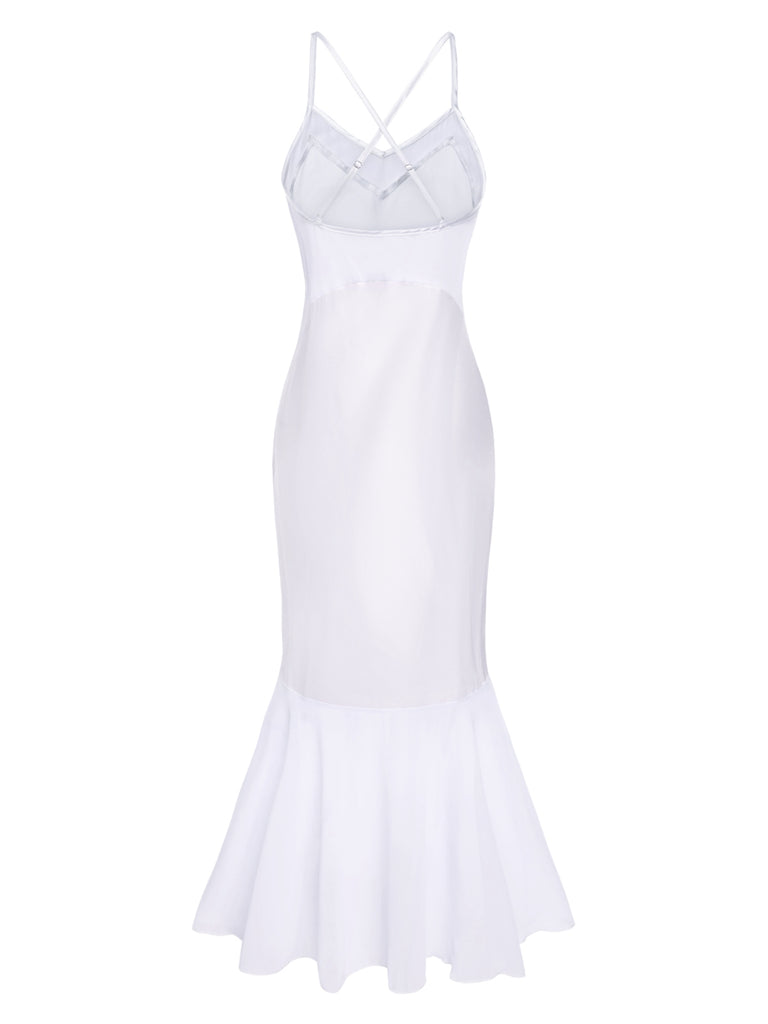 [Pre-Sale] White 1930s Satin Suspender Mermaid Nightgown