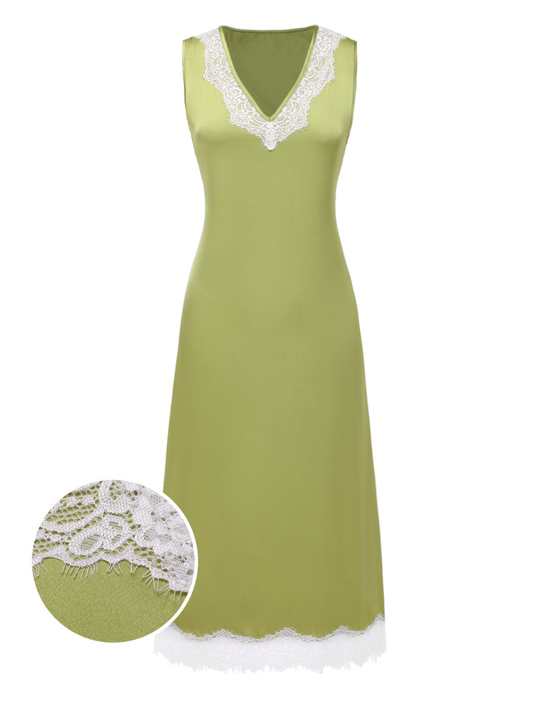 [Pre-Sale] Chartreuse 1970s Satin Lace Nightgown