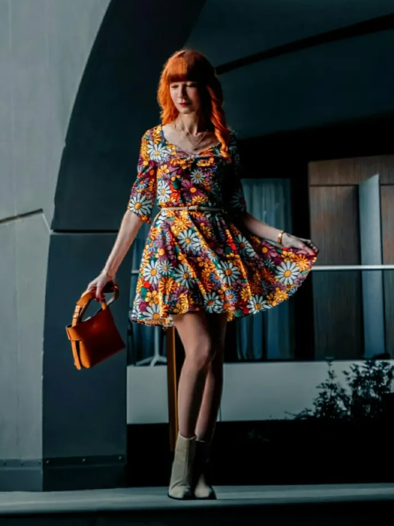 1960s Flare Sleeve Colorful Daisy Dress