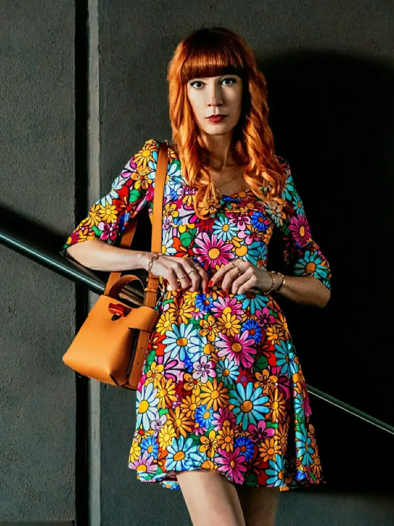 1960s Flare Sleeve Colorful Daisy Dress