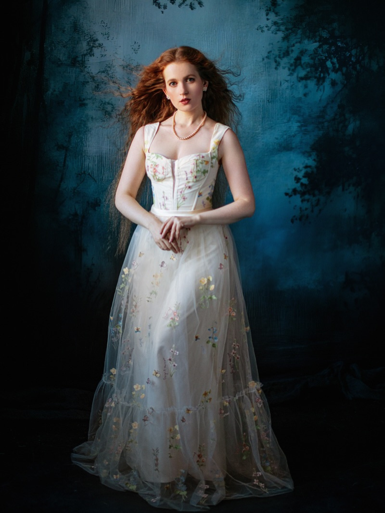 1930s Floral Mesh Boned Lace-Up Dress