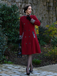 Wine Red 1950s Leopard Patchwork Button Coat