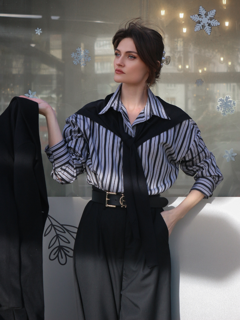 Black 1940s Shirt Collar Stripe Jumpsuit With Cape