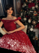 Red 1950s Off-shoulder Snowflake Dress