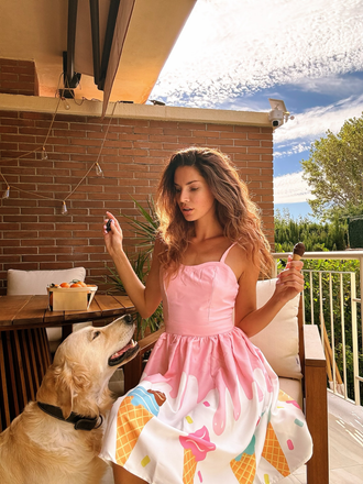 Pink 1950s Ice-Cream Sweetheart Neck Dress