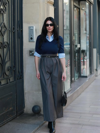 Blue & Gray 1940s Knit Colorblock 3/4 Sleeve Shirt Jumpsuit