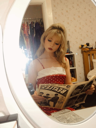 Red 1960s Lace Patchwork Polka Dots Pleated Dress