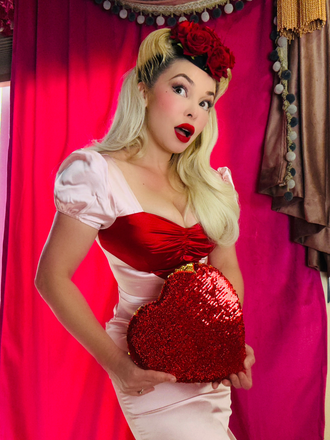 Pale Pink 1960s Heart Puff Pencil Dress