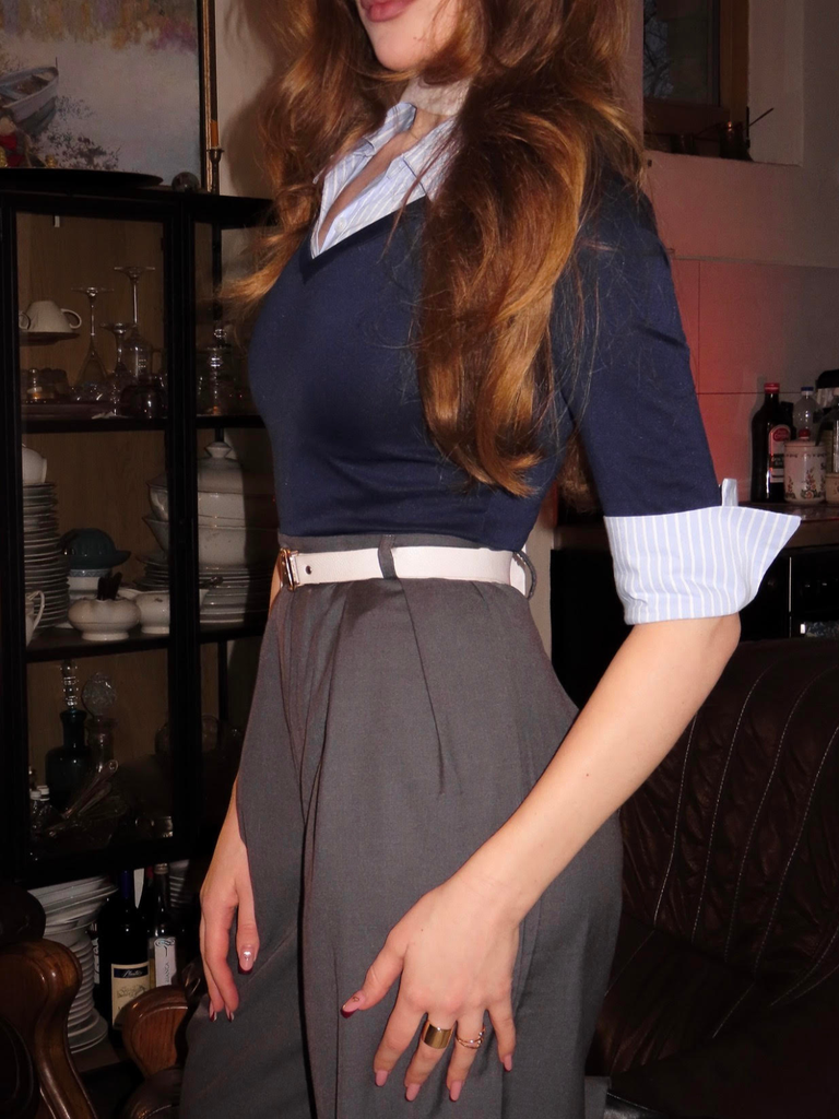 Blue & Gray 1940s Knit Colorblock 3/4 Sleeve Shirt Jumpsuit