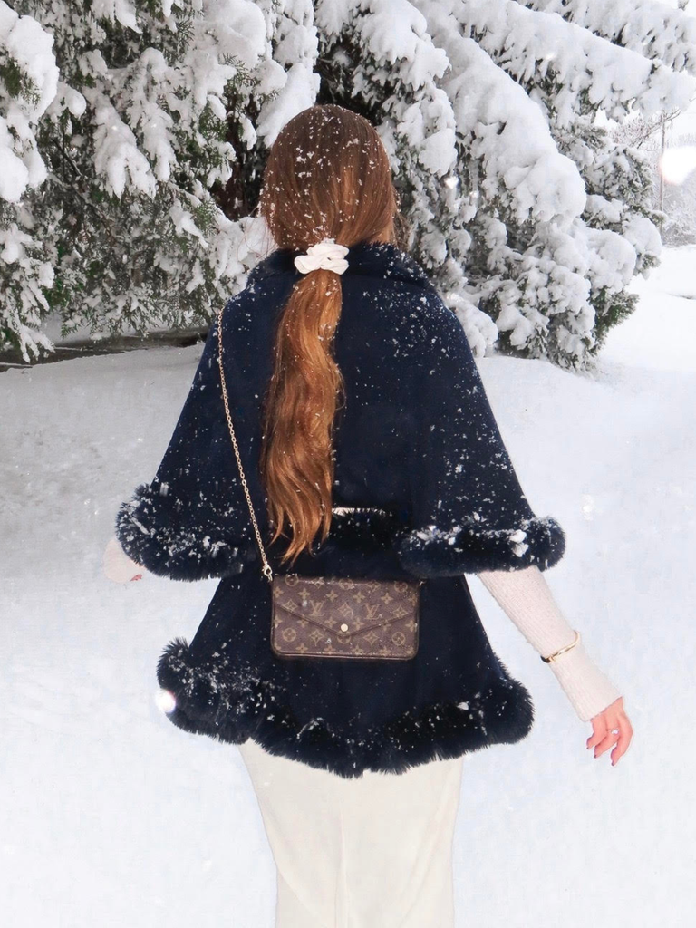 1950s Fur Collar Double Layer Cape Shawl