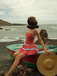 Red 1940s Polka Dot Halter Bow One-Piece Swimdress
